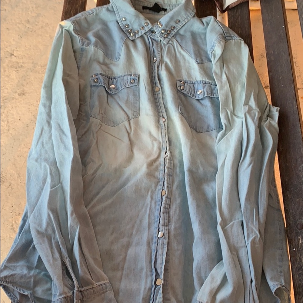 Forever 21 Light Denim Studded Shirt